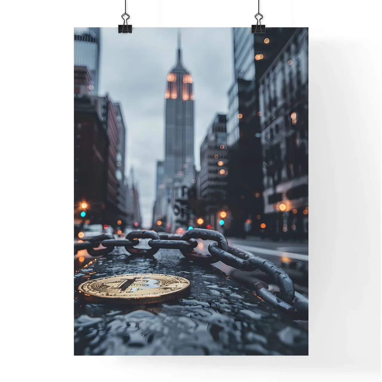 City Art, Modern Painting, Blockchain, Money Chain, Times Square, Vibrant Street Scene, Abstract Sidewalk Poster