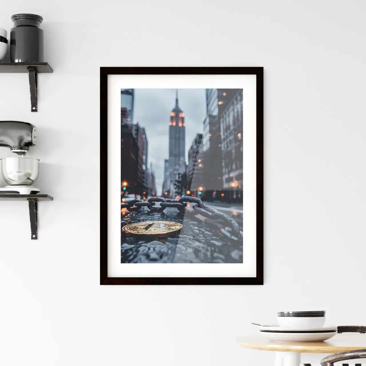 City Art, Modern Painting, Blockchain, Money Chain, Times Square, Vibrant Street Scene, Abstract Sidewalk Custom Print