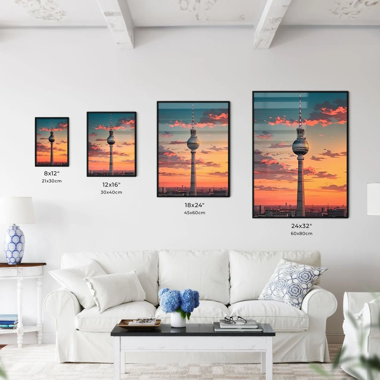 Vibrant Painting Depicting Berlin's Architectural Icon, the Fernsehturm Size Chart