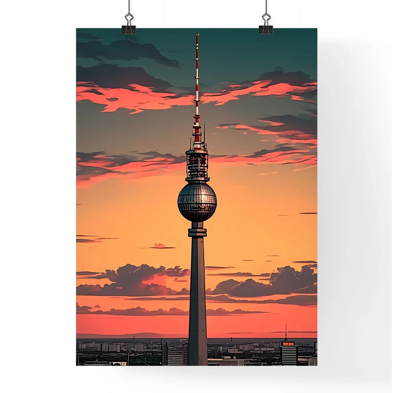 Stunning Abstract Painting of Iconic Berlin Fernsehturm with Ball Shaped Top Poster