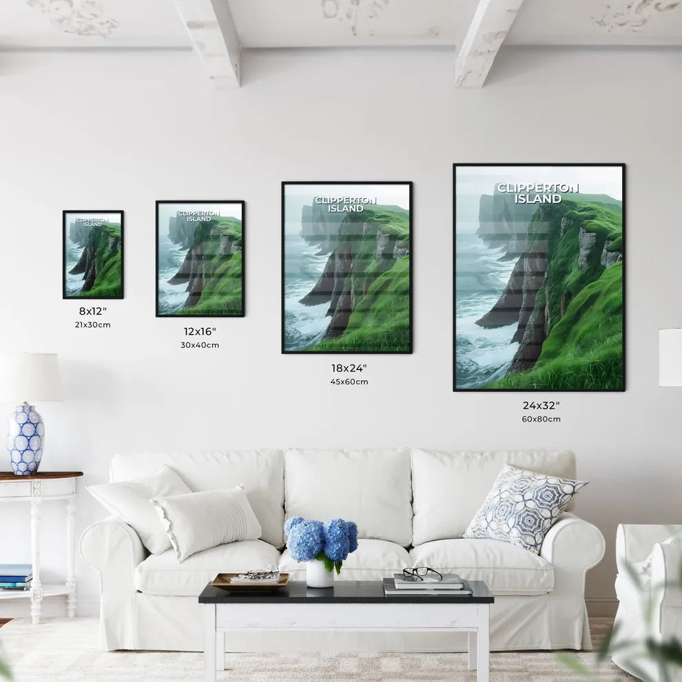 Colorful Artistic Depiction of Clipperton Island's Grassy Cliff Overlooking Ocean Size Chart