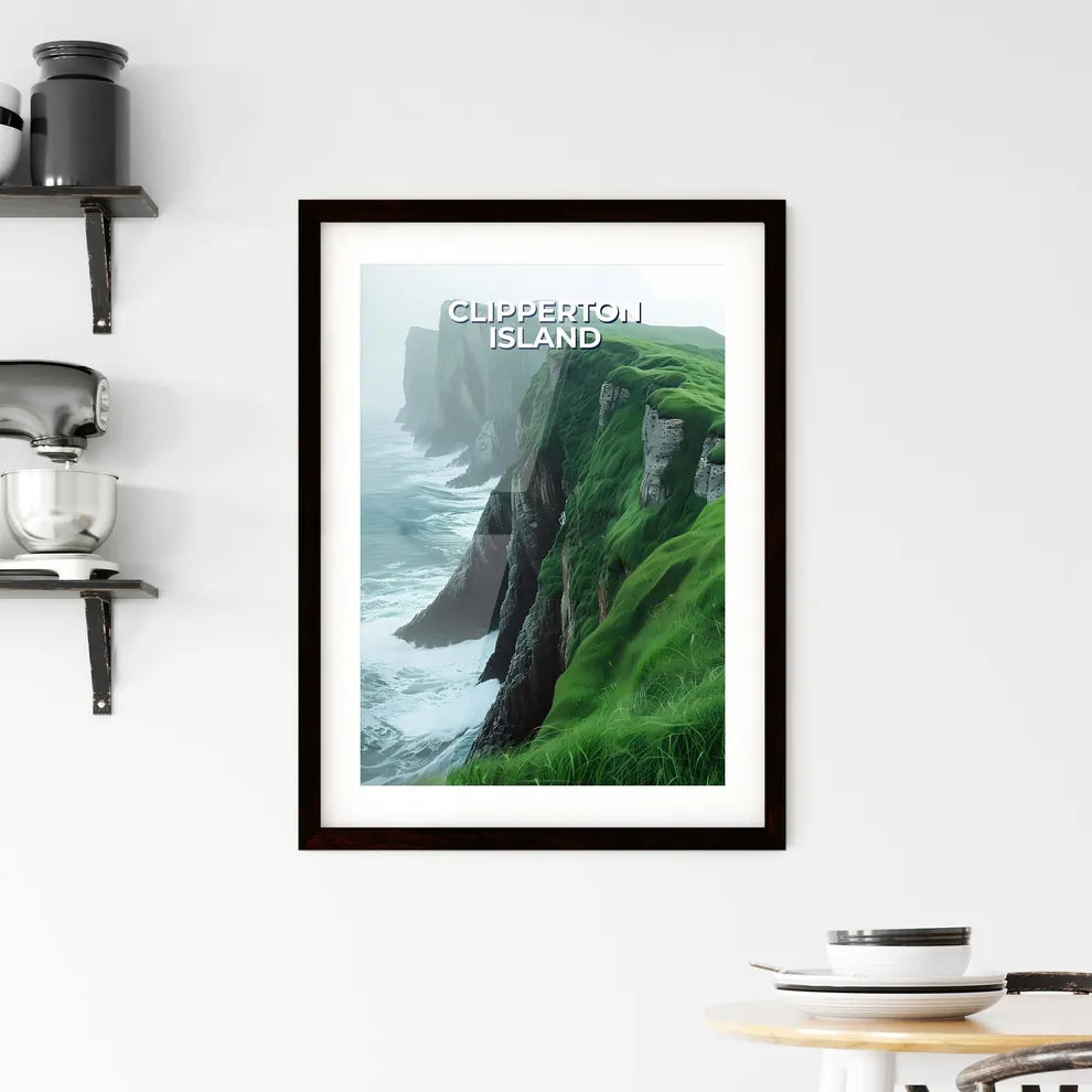 Colorful Artistic Depiction of Clipperton Island's Grassy Cliff Overlooking Ocean Framed Print