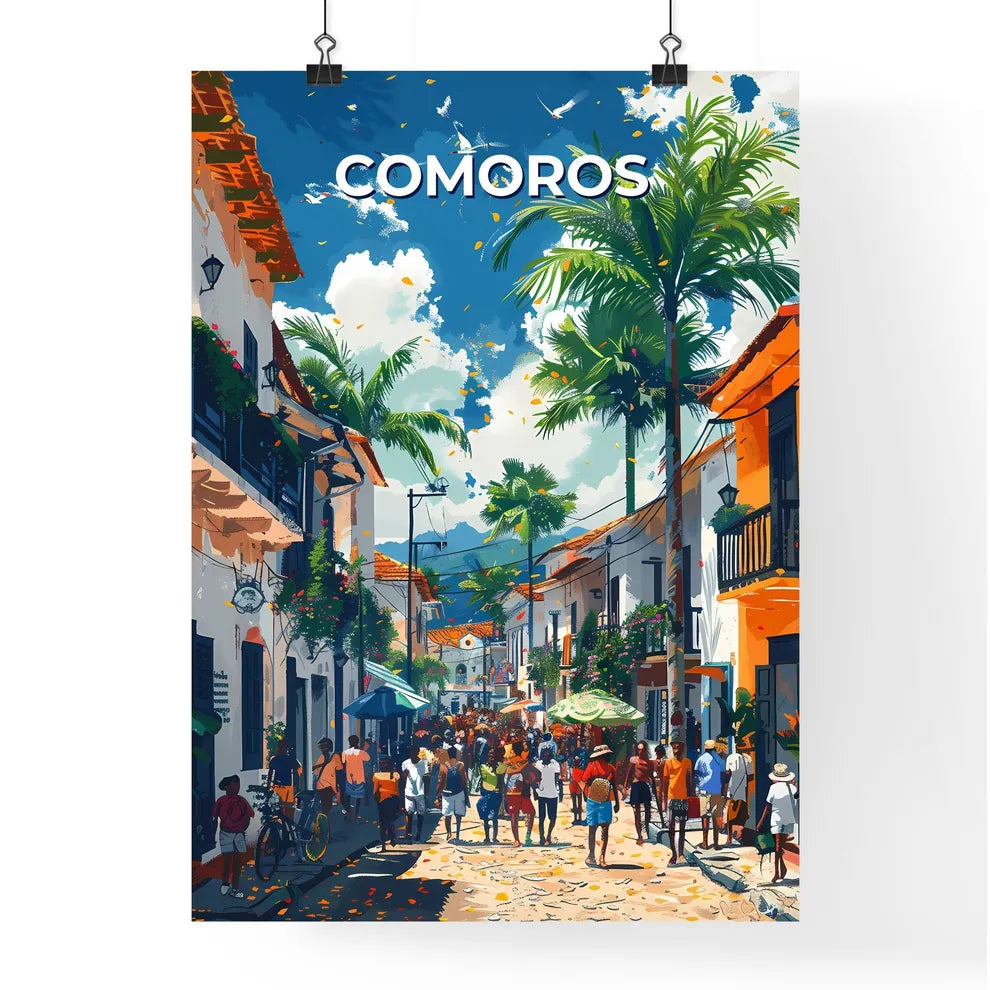 Colorful African Street Scene Painting - Comoros Art Africa Vibrant Painting Poster