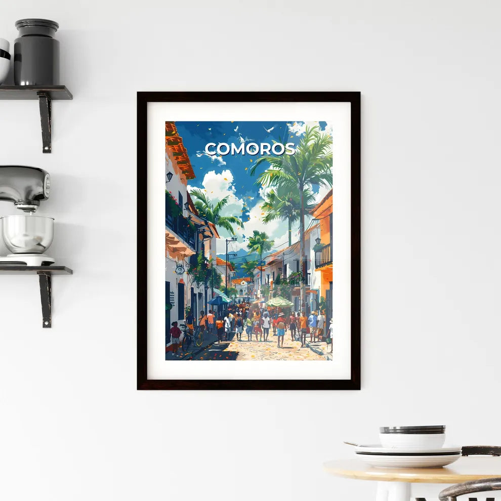 Colorful African Street Scene Painting - Comoros Art Africa Vibrant Painting Custom Print
