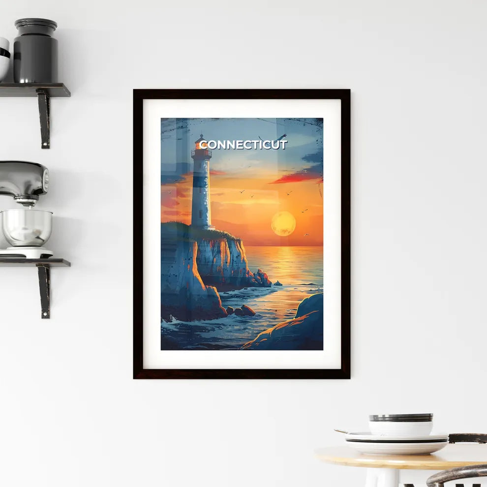Artistic Sunset Lighthouse Painting: Vibrant Connecticut Landscape Custom Print