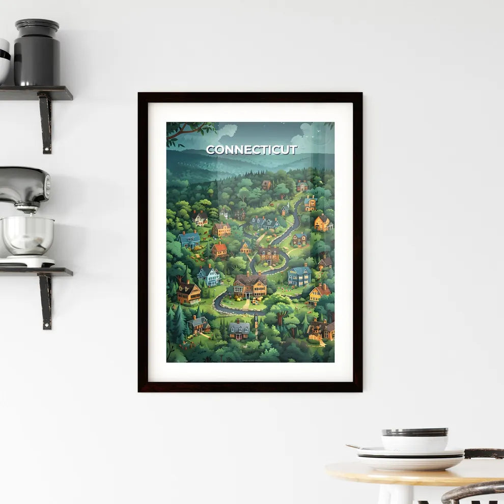Cartoon Village Painting Connecticut USA Woods Artwork Vibrant Art Custom Print