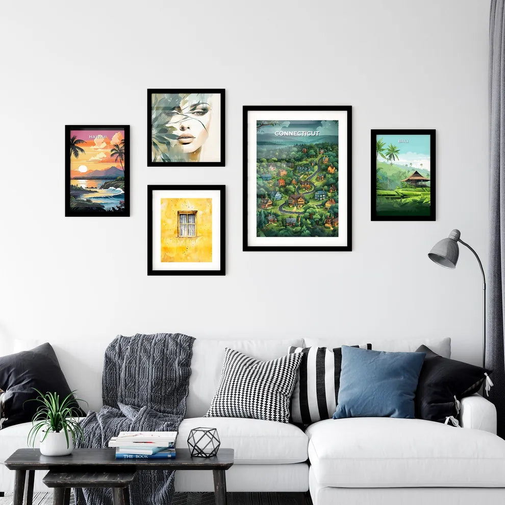 Cartoon Village Painting Connecticut USA Woods Artwork Vibrant Art Interior Design