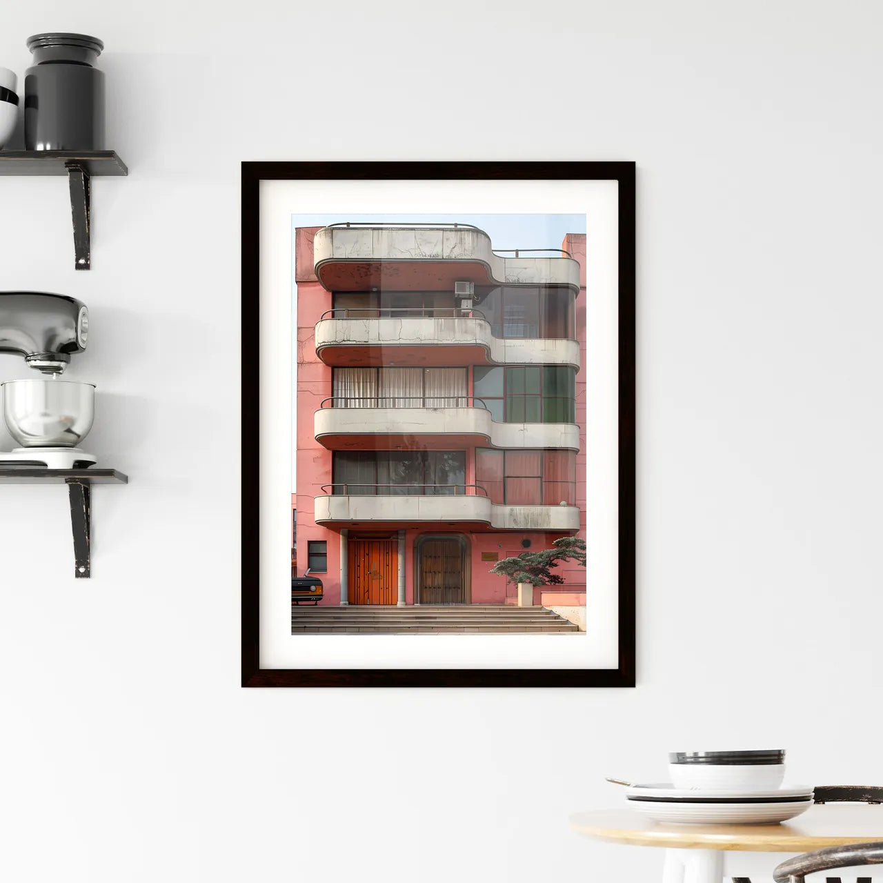 Geometric Lines, Vibrant Painting, Modern Architecture, Balcony Focus, Abstract Canvas, Art Decor Custom Print