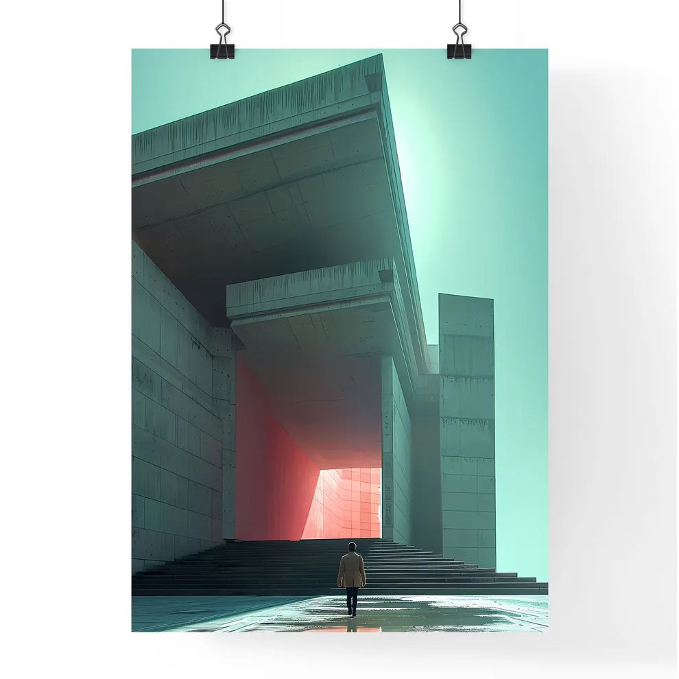 Geometric Shapes, Clean Lines, Vibrant Painting, Modern Art, Abstract Expressionism, Human Figure, Building, Architecture, Perspective Poster