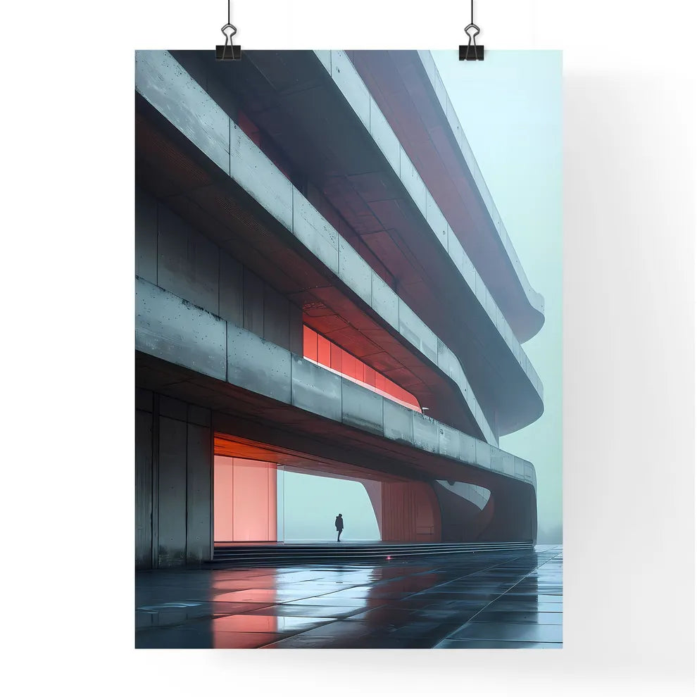 Modern Art Architecture Vibrant Geometric Shapes Clean Lines Building Person Walking Painting Abstract Minimal Poster