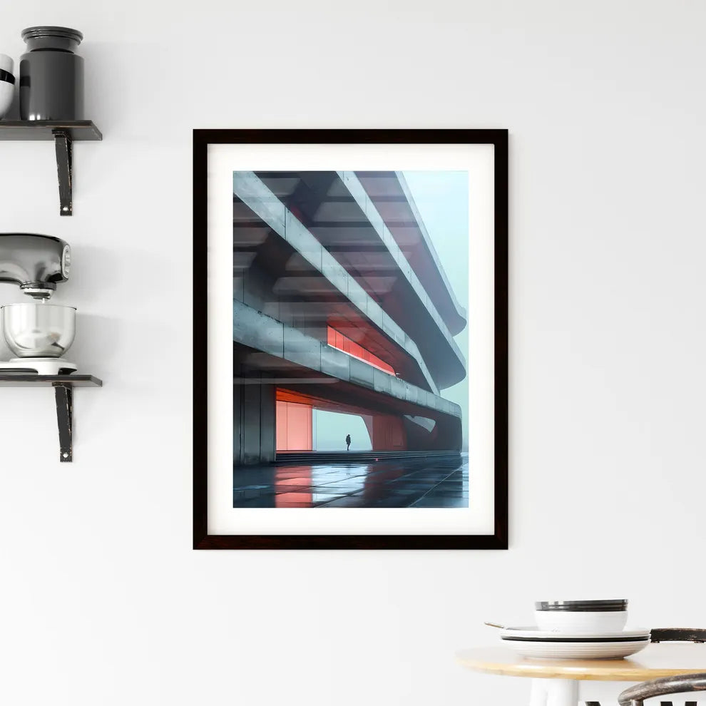 Modern Art Architecture Vibrant Geometric Shapes Clean Lines Building Person Walking Painting Abstract Minimal Custom Print