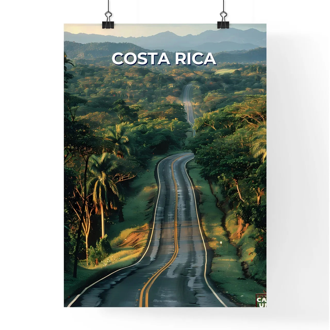 Panoramic painting of a vibrant forest road  Poster