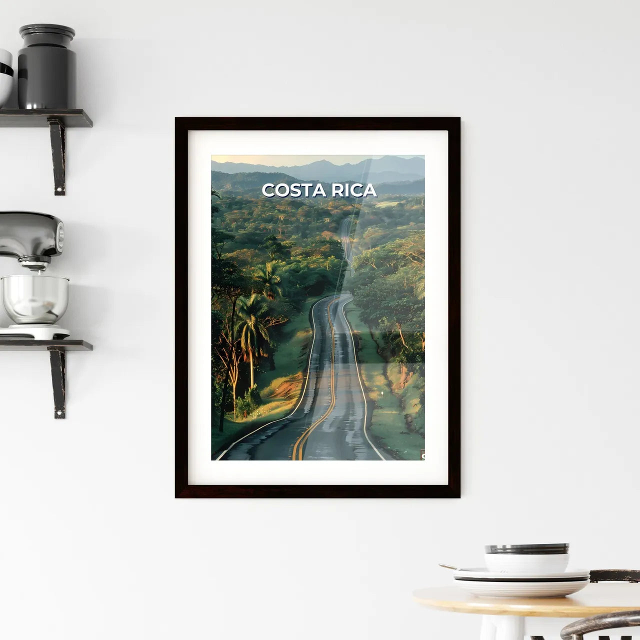 Panoramic painting of a vibrant forest road  Framed Print