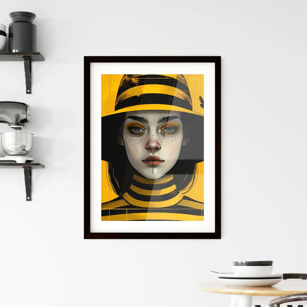 Striking Yellow-and-Black Art Poster Featuri Framed Print