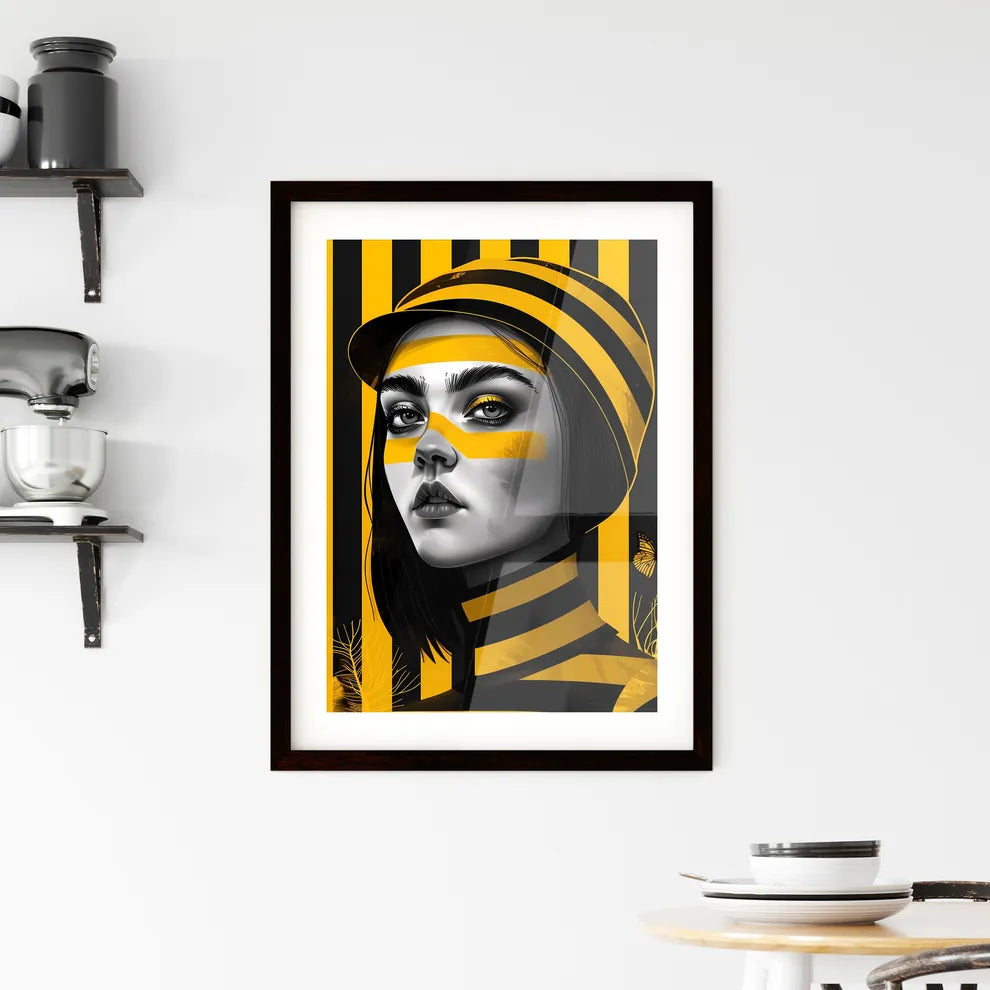 Striking Yellow and Black Art Poster Featuri Framed Print