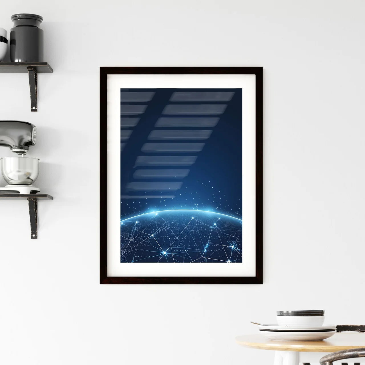 Blue Glowing Globe Data Connection Abstract  Framed Print