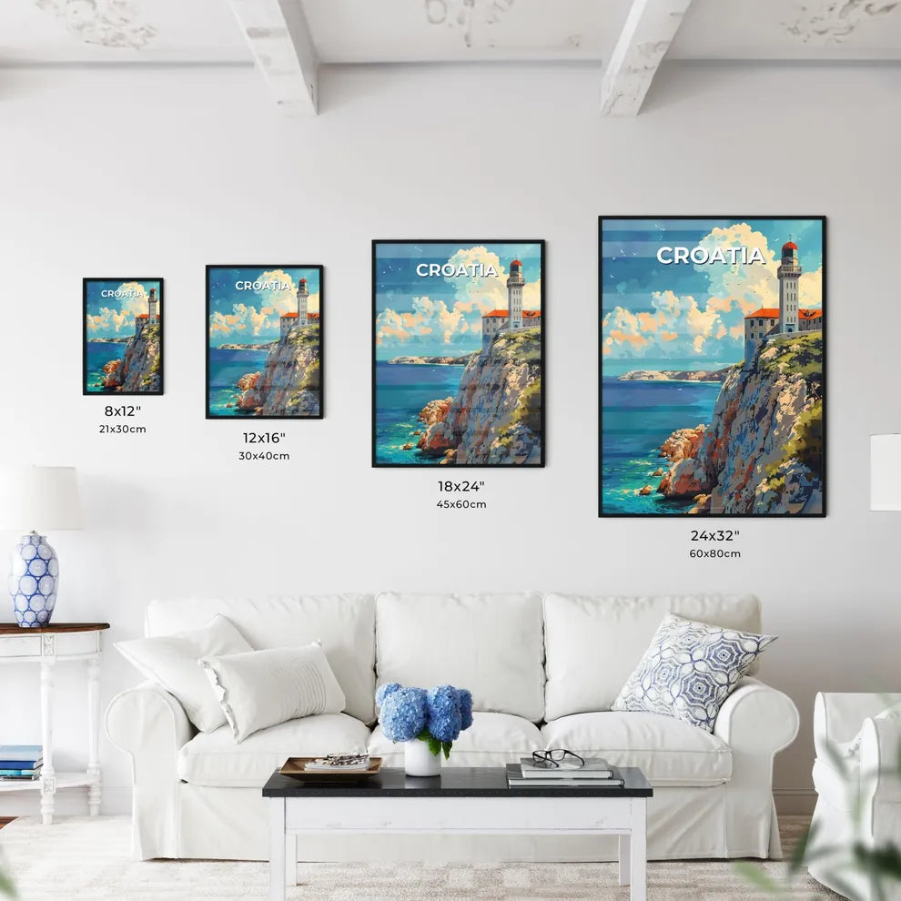 Croatia Landscape Art, Vibrant Ocean Cliff Painting, Europe Travel Photography Size Chart
