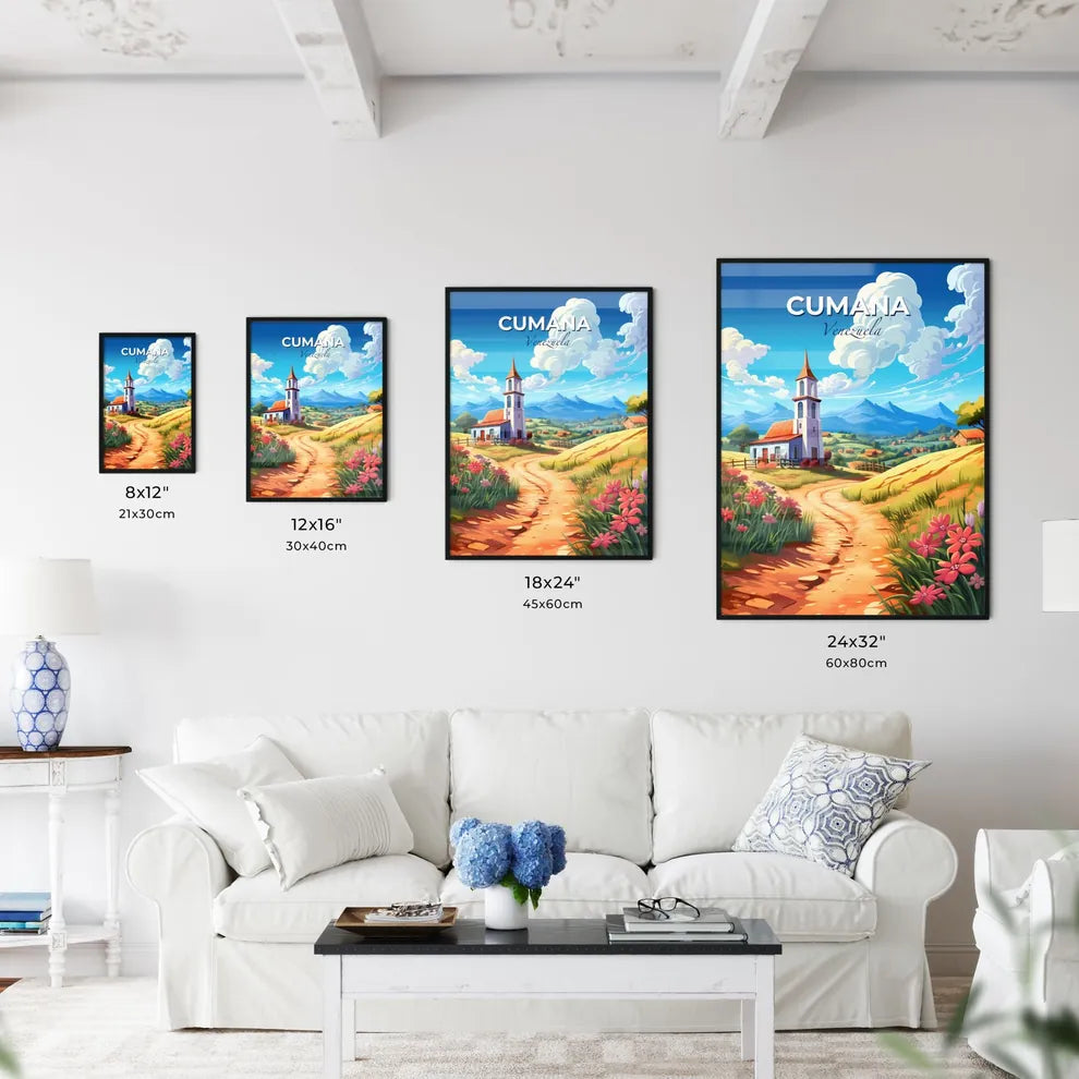 Vibrant Venezuelan Skyline Art of Cumana Church Landscape with Dirt Road Default Title
