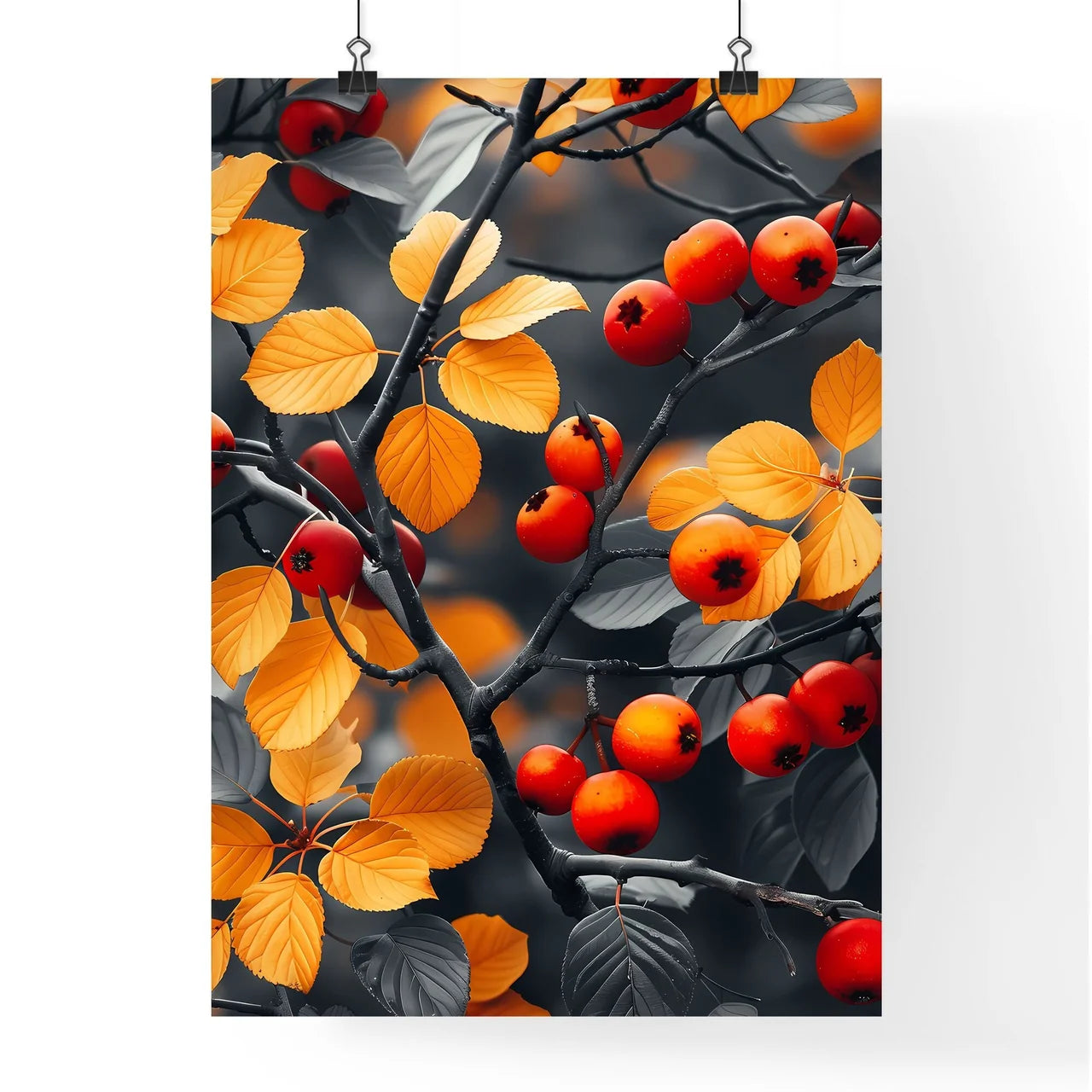 Boho Style Vibrant Tree Leaves Berries Pillo Poster