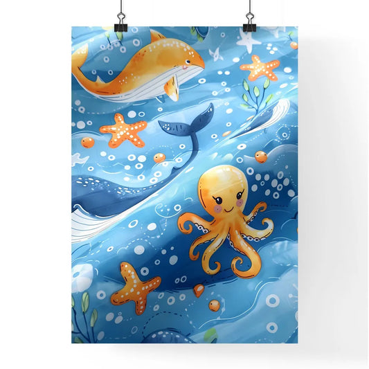 Colorful Octopus And Whale Se Poster