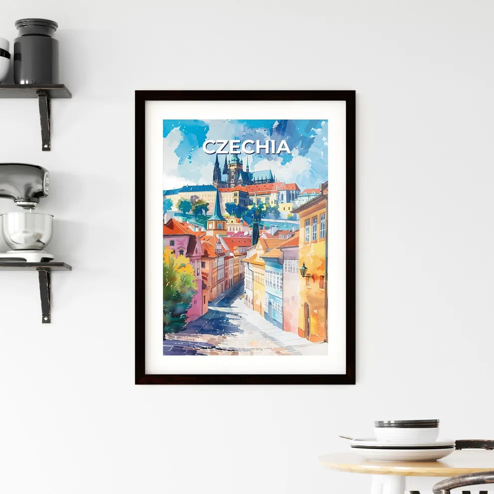 Vibrant Street Art Scene in Prague, Czechia with Castle in Background, Depicting Local Culture Custom Print