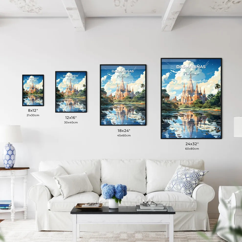 Painting of Dasmariñas Philippines Skyline with Castle, Trees, and Water Default Title