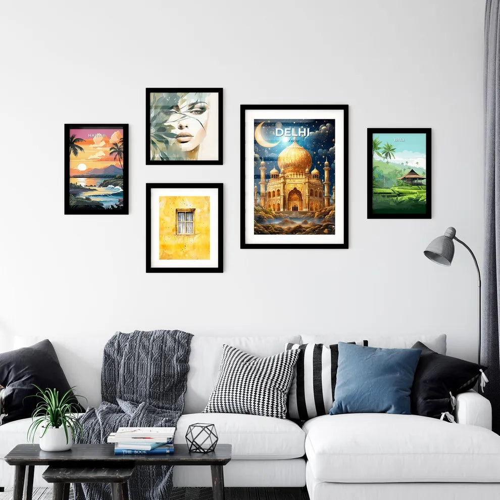 Golden Dome City Skyline Painting India Art Moon Default Title