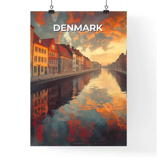 Vibrant Painting of a Danish Canal Featuring Buildings and Clouds in the Sky Poster