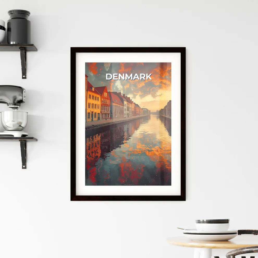 Vibrant Painting of a Danish Canal Featuring Buildings and Clouds in the Sky Custom Print