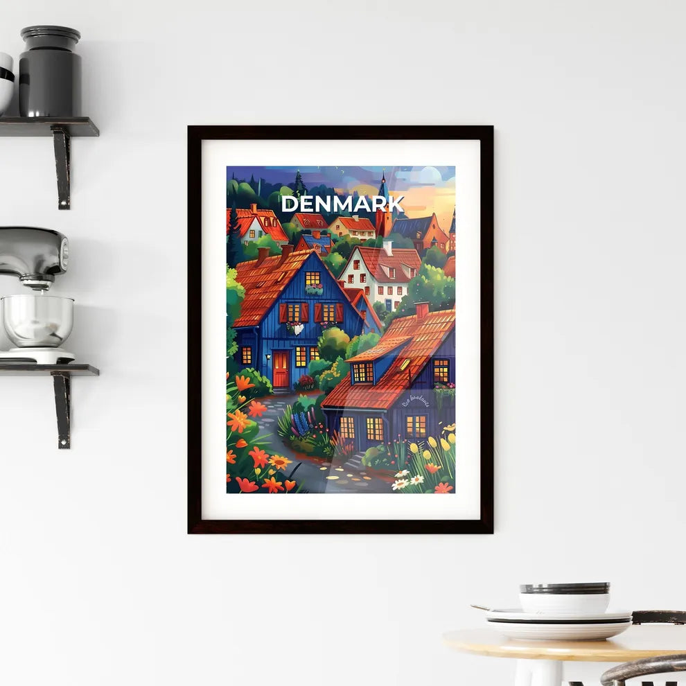 Vibrant Oil Painting: Colorful Danish Landscape with Charming Architecture and Lush Flora Custom Print