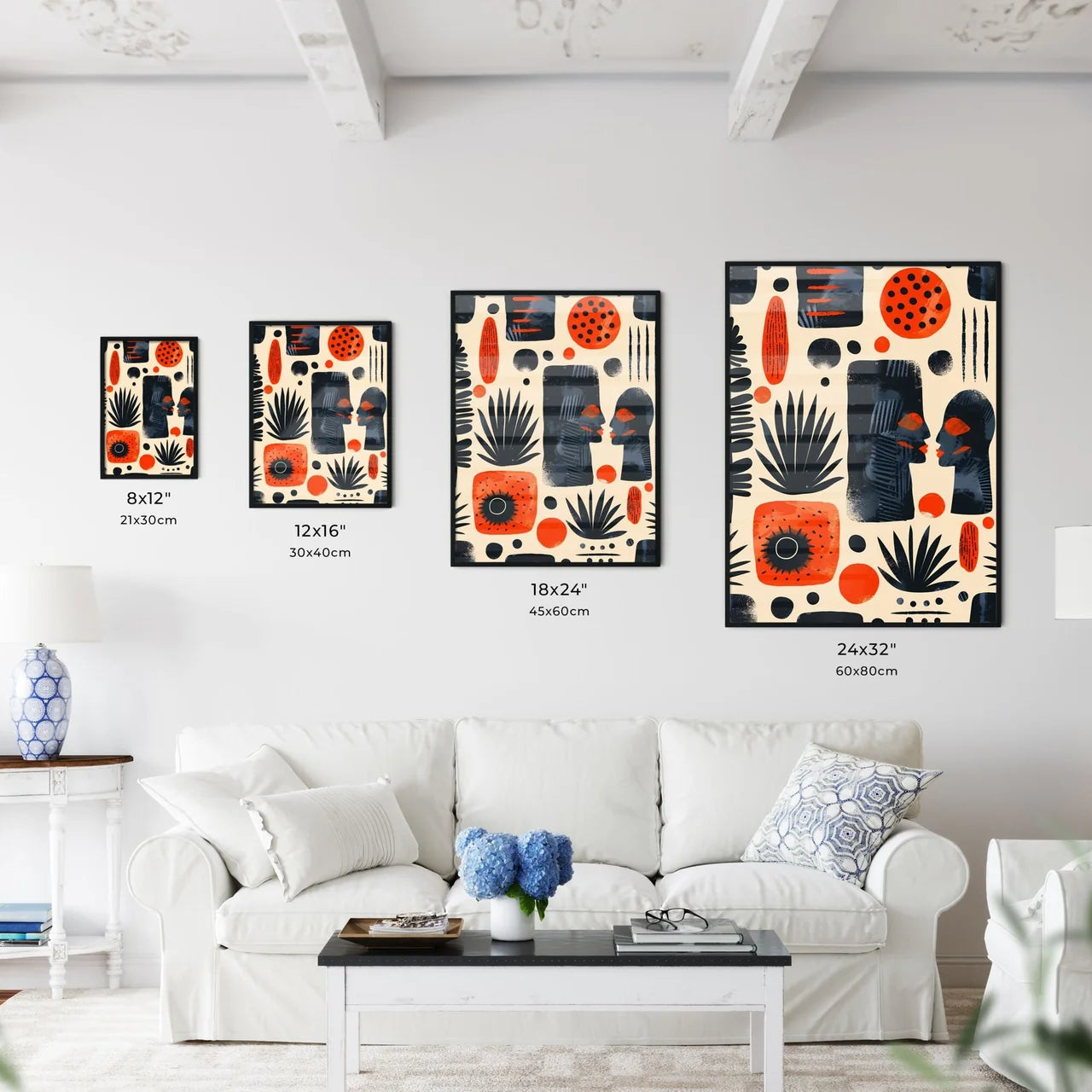 Afrofuturistic tribal pattern in monochrome black and orange Size Chart