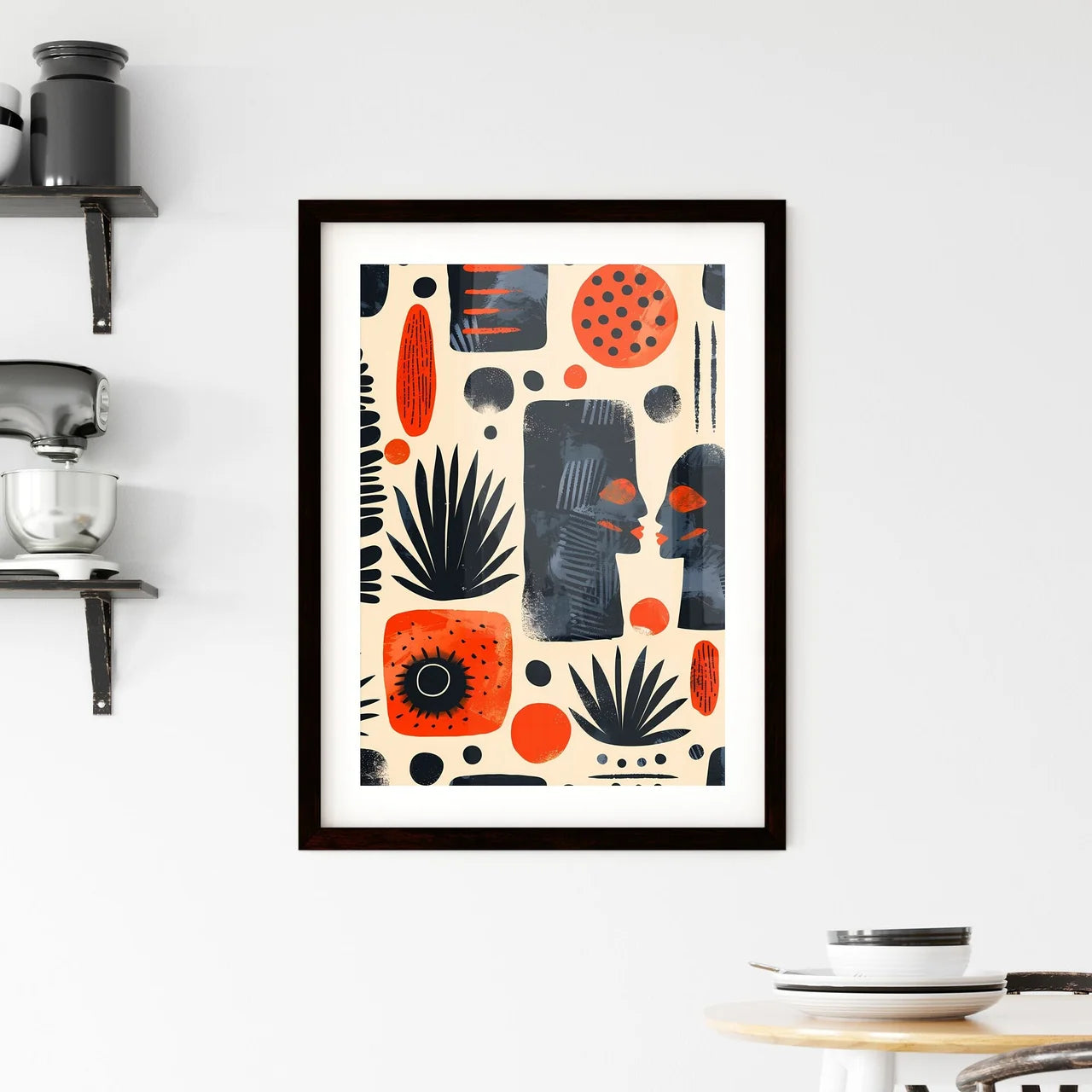 Afrofuturistic tribal pattern in monochrome black and orange Framed Print
