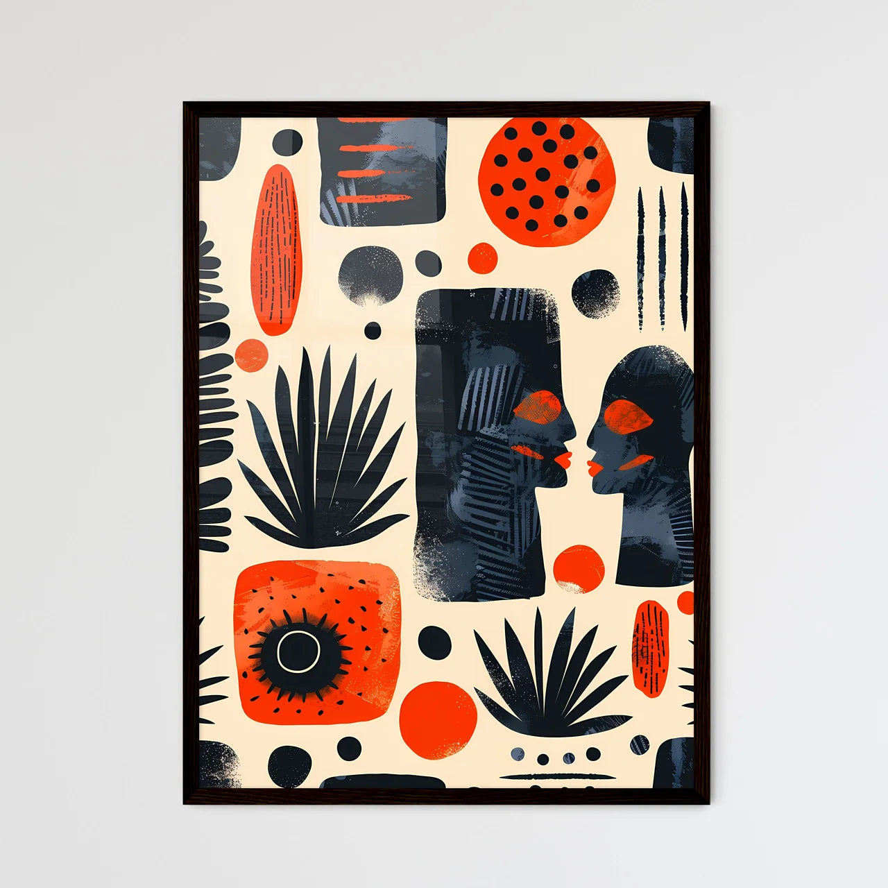 Afrofuturistic tribal pattern in monochrome black and orange Wall Art