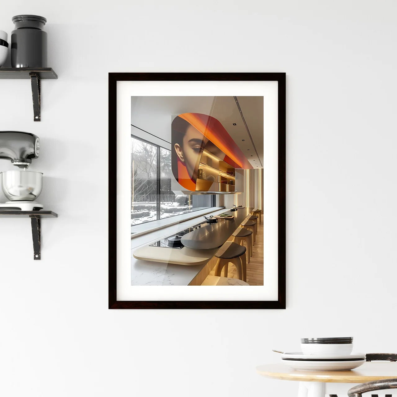 Kitchen Large Window Flatter Graphic Minimal Framed Print