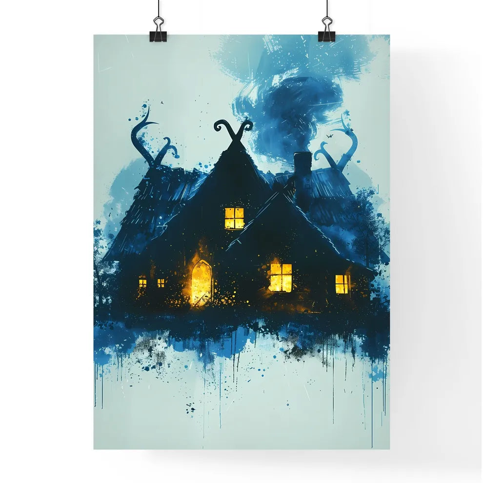 Black and white minimalist viking house icons set, home with light, destruction, fire, ash, ax, runes, ruin Poster