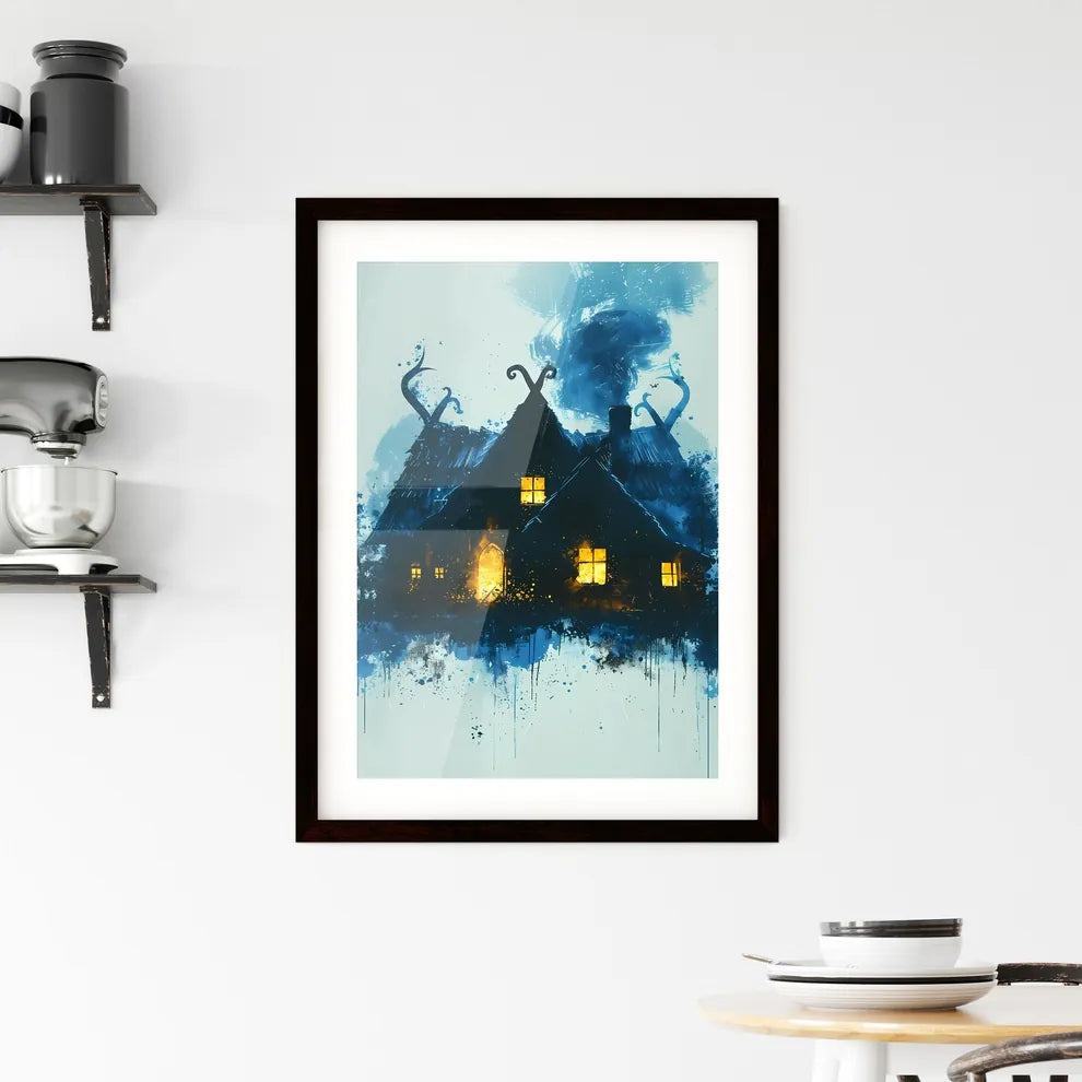 Black and white minimalist viking house icons set, home with light, destruction, fire, ash, ax, runes, ruin Custom Print