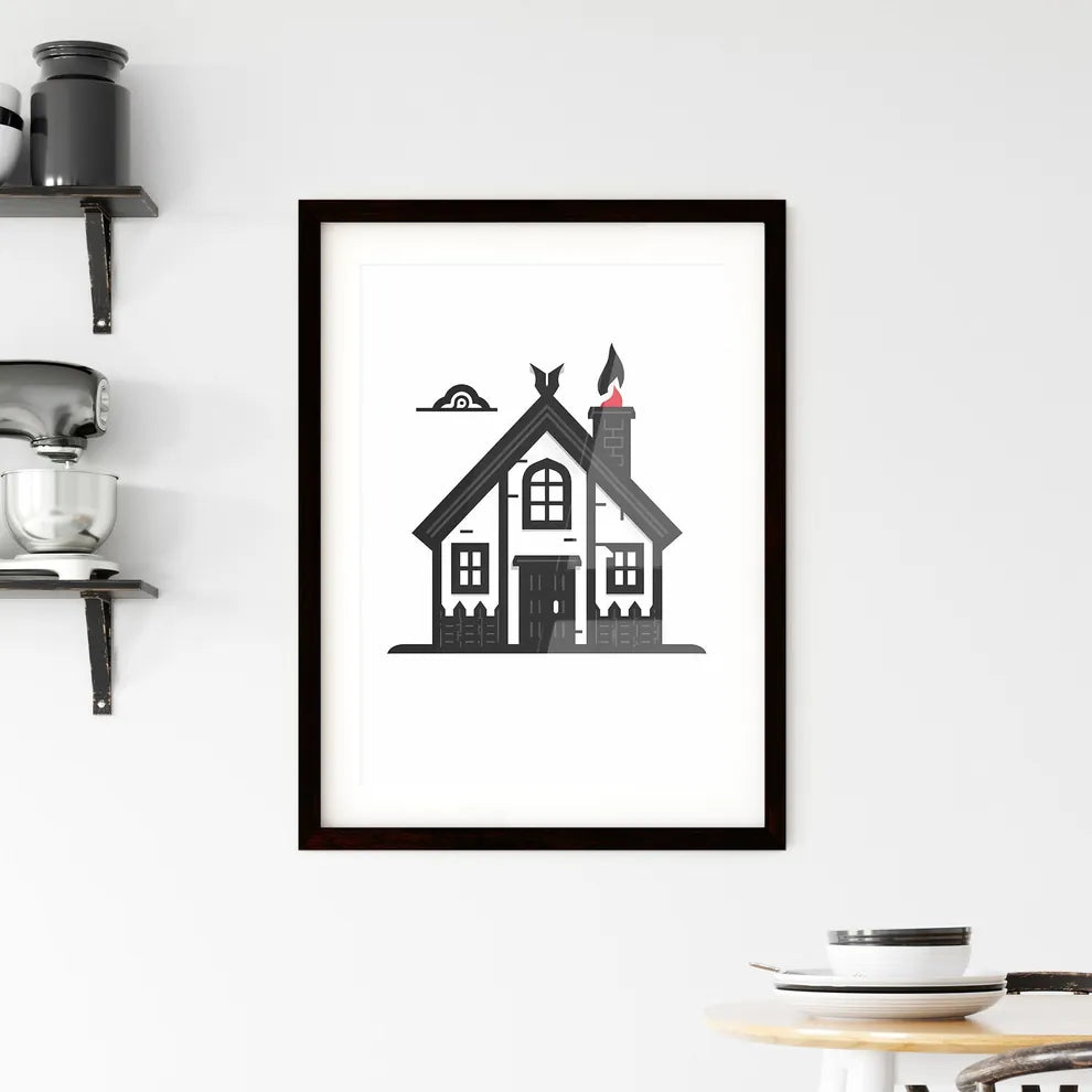 Minimalist Viking House Icon, Black and White, Artistic, 16 Variations, Vibrant Painting Custom Print