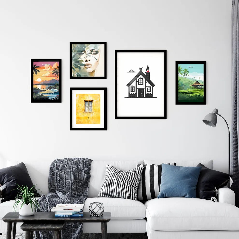 Minimalist Viking House Icon, Black and White, Artistic, 16 Variations, Vibrant Painting Interior Design
