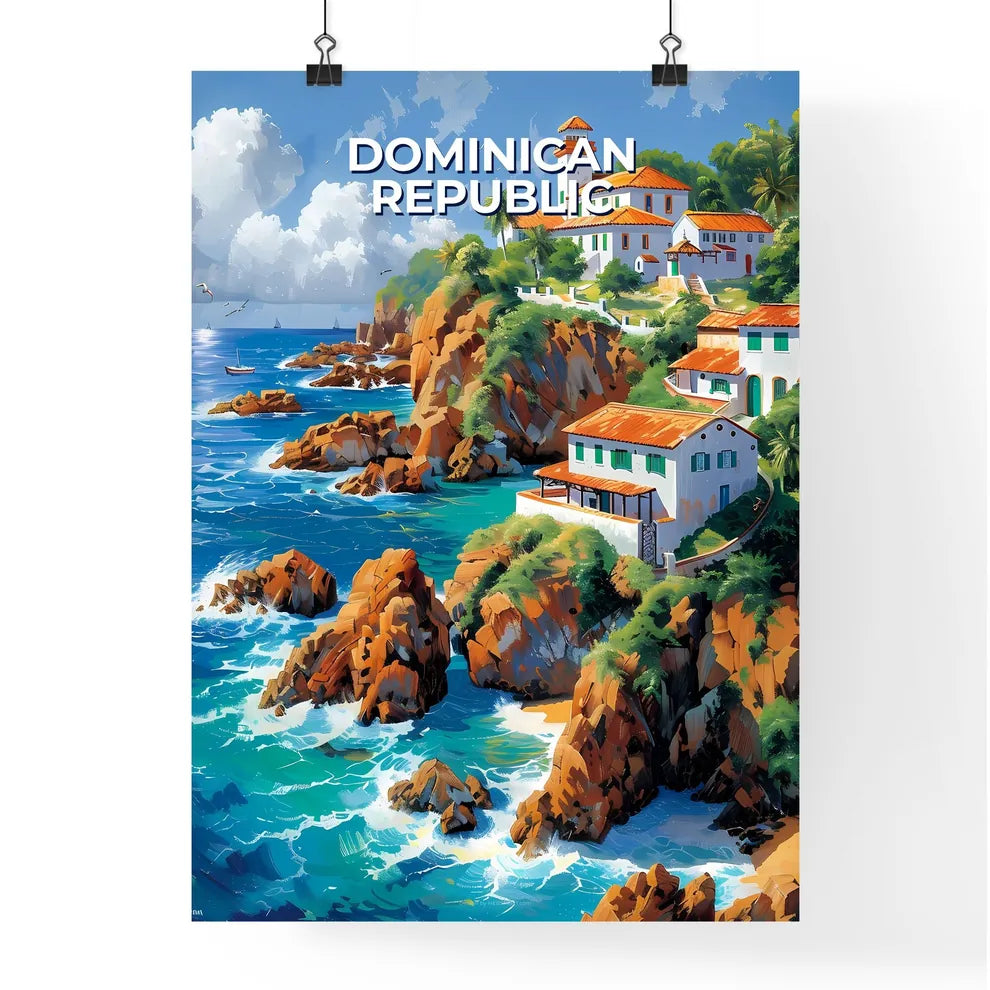 Vibrant Painting, Rocky Cliff, Ocean, Dominican Republic, North America, House Poster