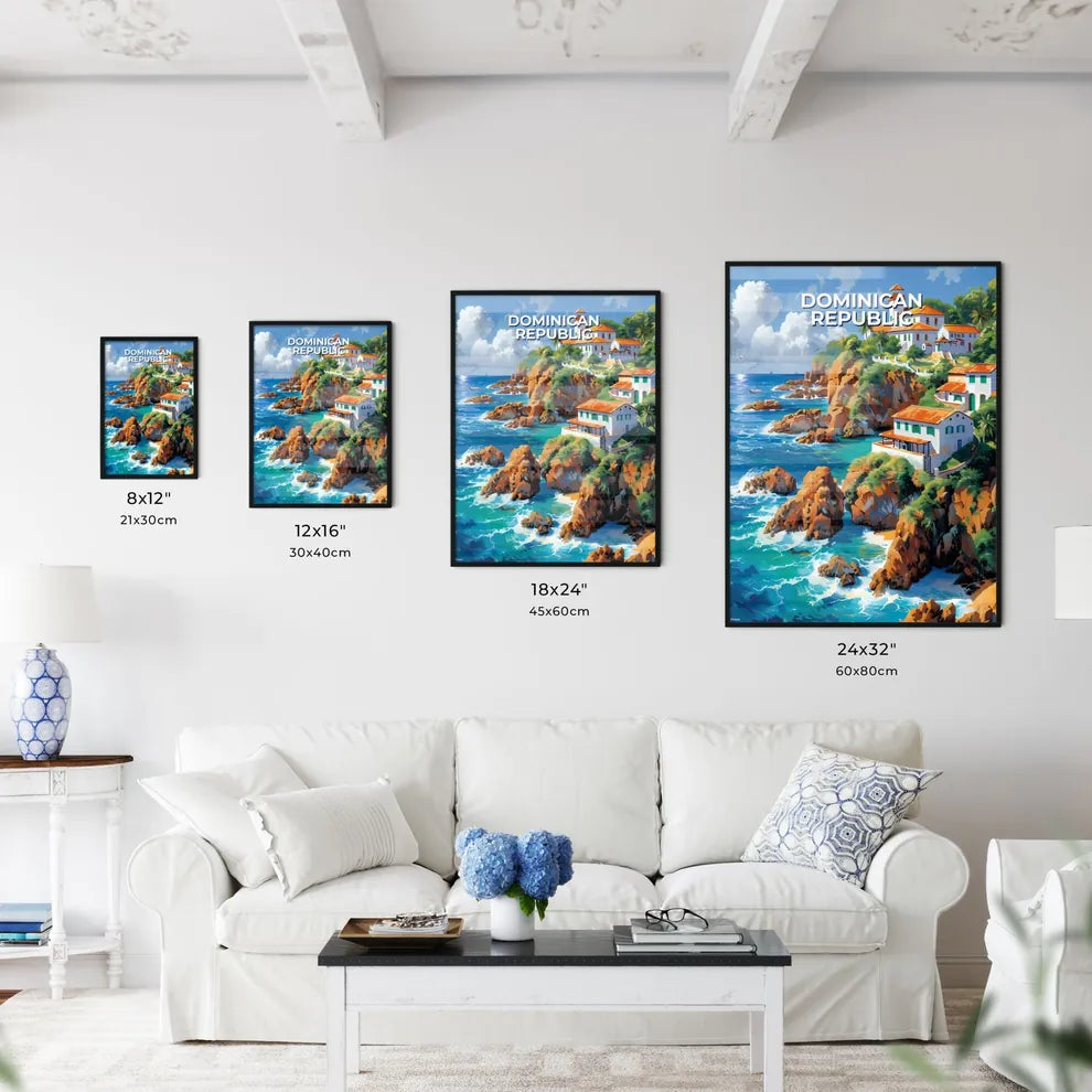 Vibrant Painting, Rocky Cliff, Ocean, Dominican Republic, North America, House Size Chart