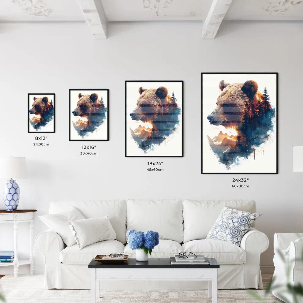 Expressive Double Exposure Landscape Painting: Majestic Brown Bear Size Chart