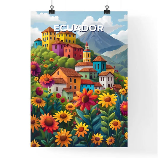 Colorful Ecuador South America landscape painted flowers buildings art impressionism acrylic oil Poster
