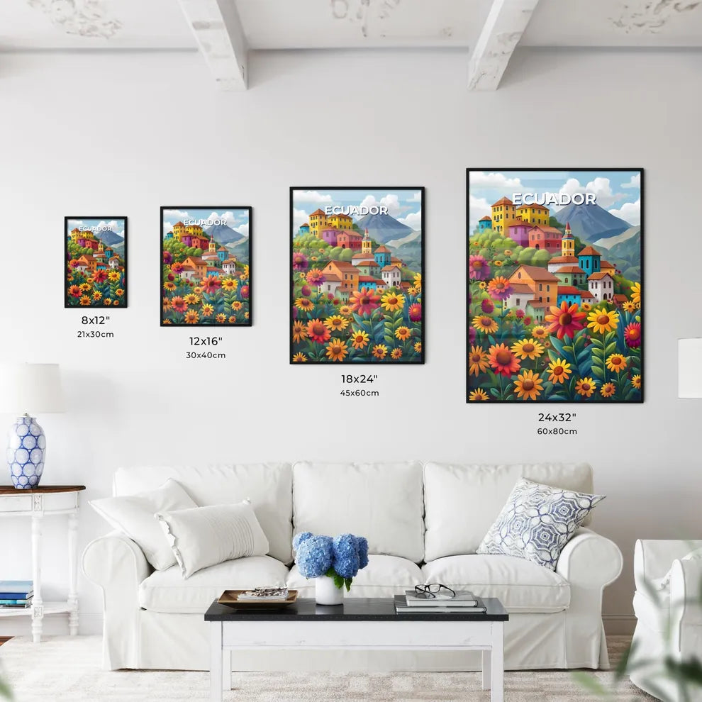 Colorful Ecuador South America landscape painted flowers buildings art impressionism acrylic oil Size Chart