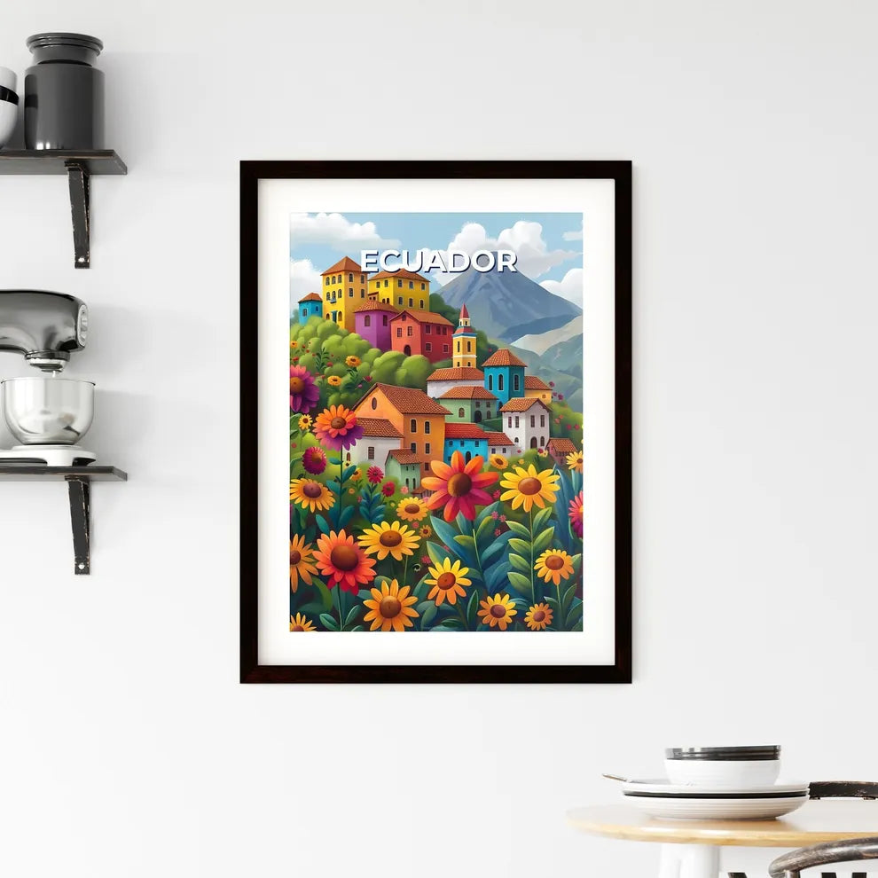 Colorful Ecuador South America landscape painted flowers buildings art impressionism acrylic oil Custom Print