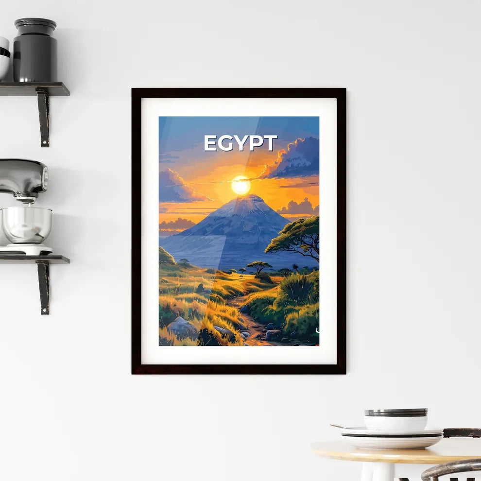 Vibrant Art Painting of Mountain Sunset Framed Print