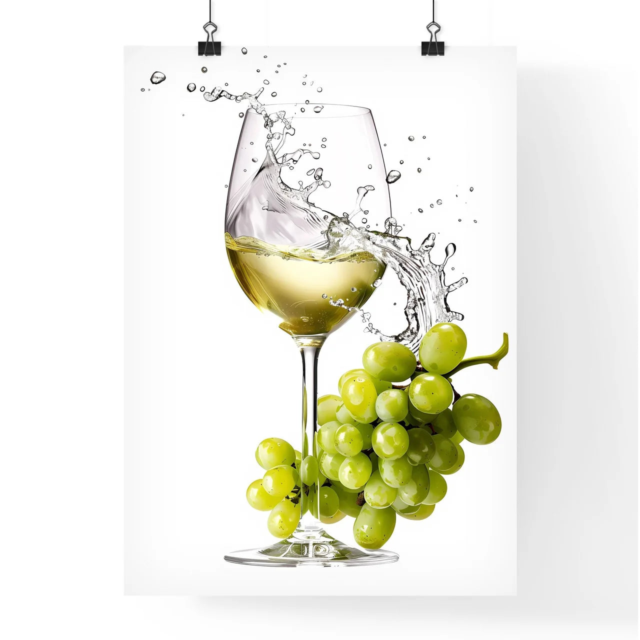 Vibrant Wine Glass and Grapes Painting - Art Poster
