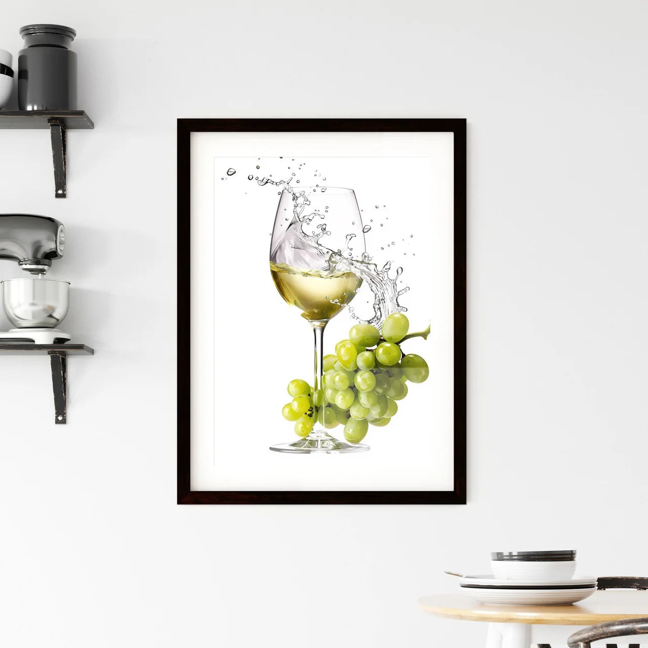Vibrant Wine Glass and Grapes Painting - Art Framed Print