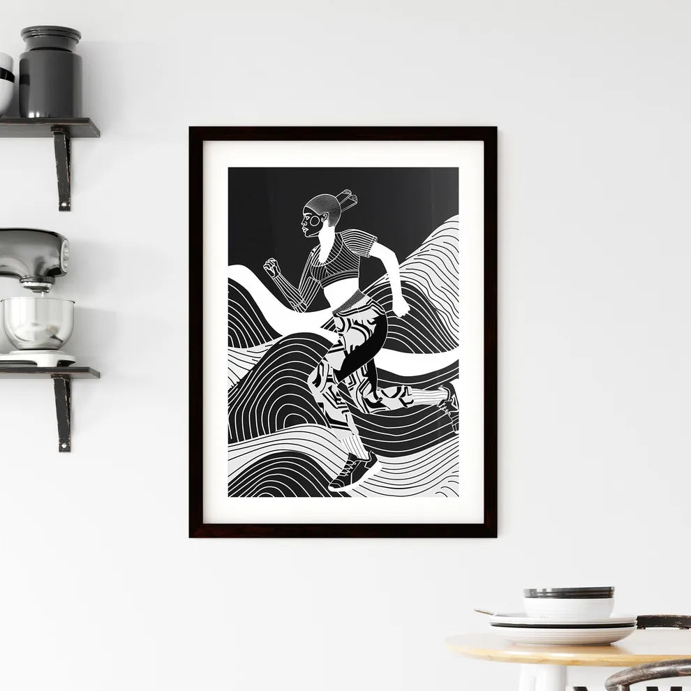 Vibrant artistic black-and-white line art of Framed Print
