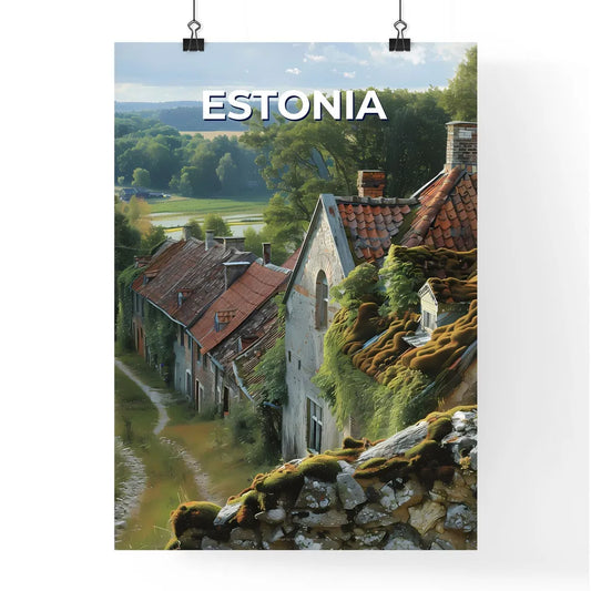 Estonia Europe Historic Old City Colorful Buildings Moss Roof Art Painting Poster