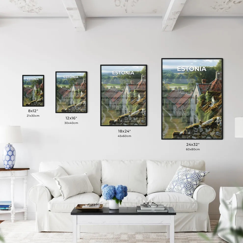 Estonia Europe Historic Old City Colorful Buildings Moss Roof Art Painting Size Chart